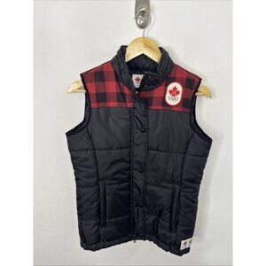 Hudson’s Bay Woman XS Olympic Canada Buffalo Plaid Vest Black